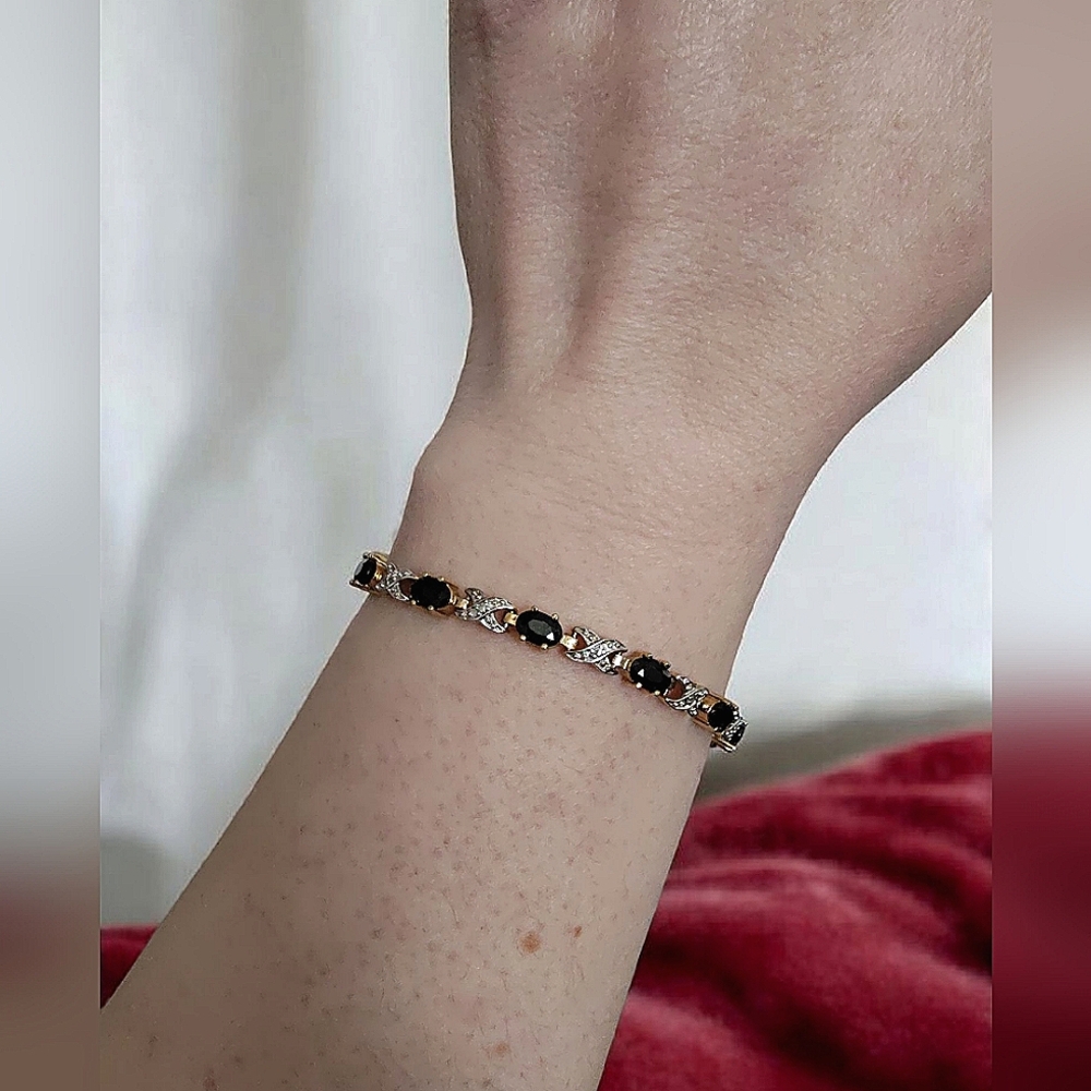 Black Onyx & Silver Tone Tennis Bracelet
